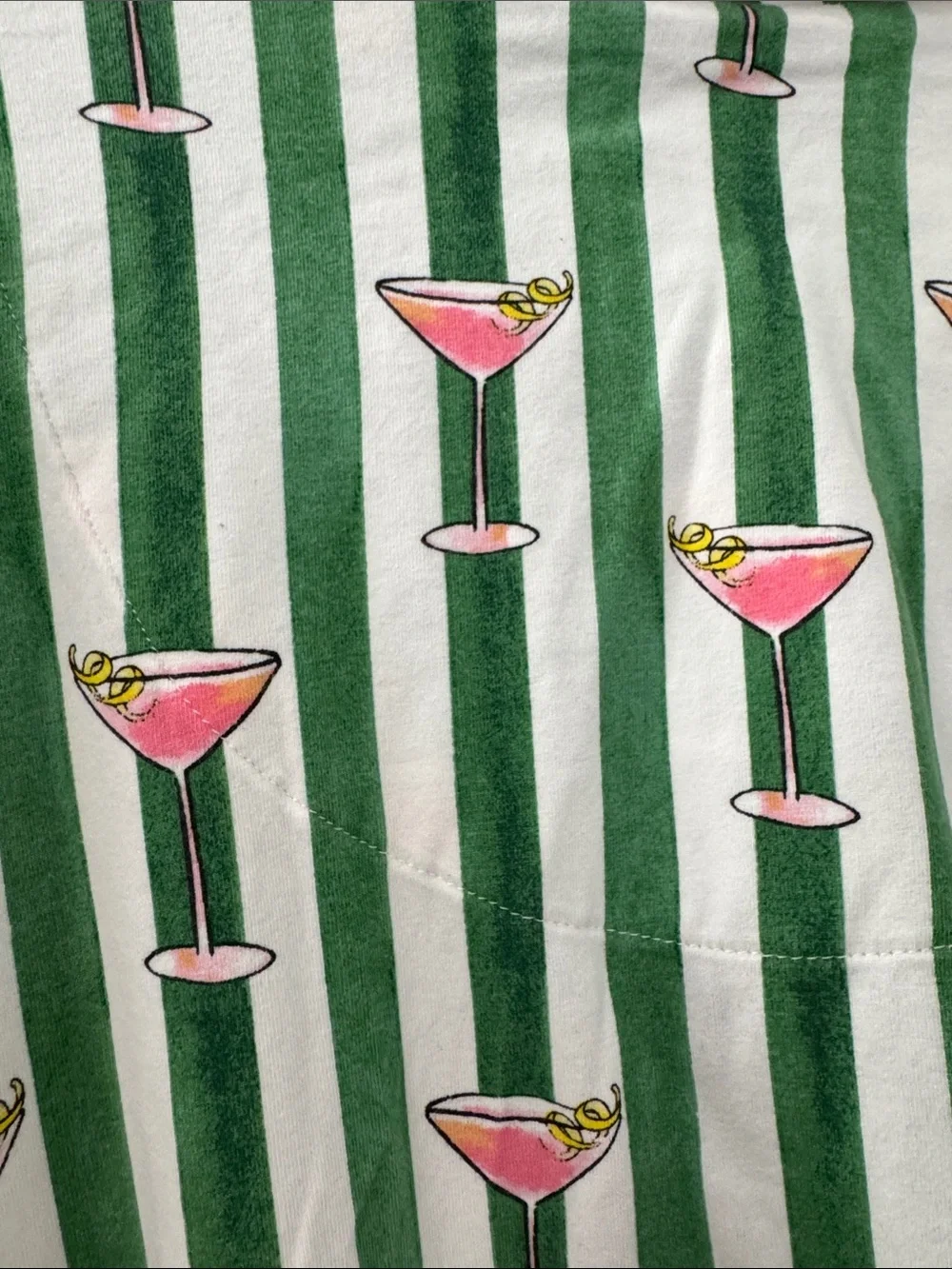BedHead Green and White Striped Pajama Set with Pink Cocktail Print